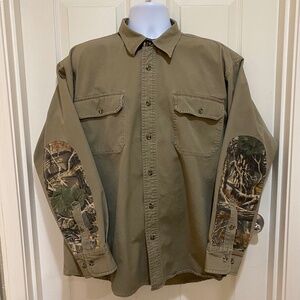 Cabela's Mens Hunting Shirt Button Down Long Sleeve‎ Camo Elbow Sleeves Size XL